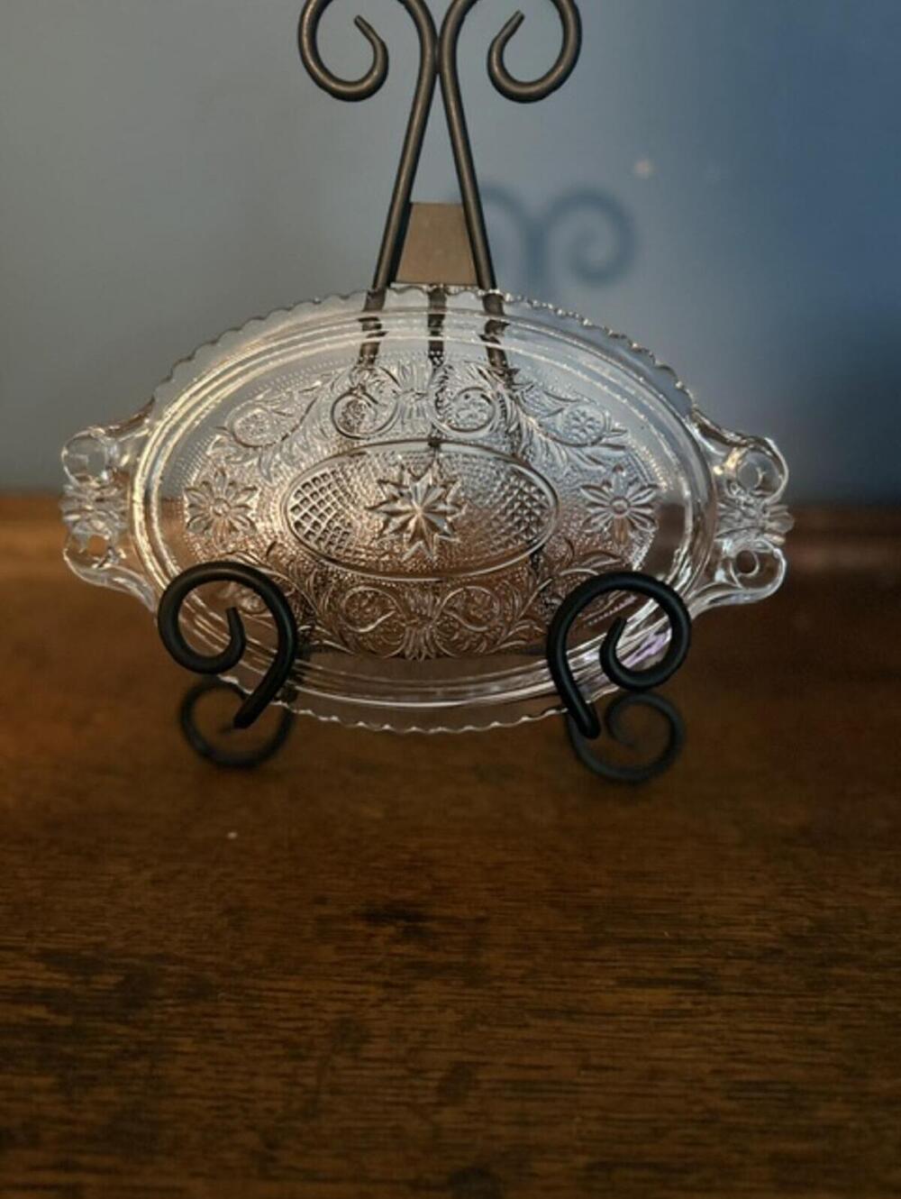 Vintage Duncan & Miller Sandwich Clear Glass Small Oval Tray